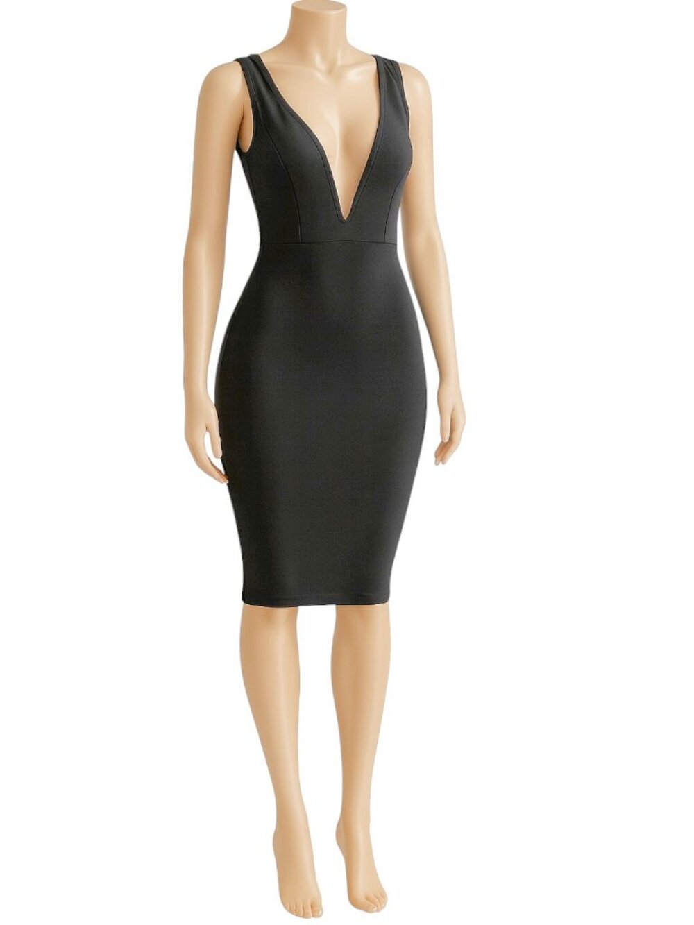 Deep V Sleeveless Slit Hem Bandage Bodycon Midi Dress | Cocktail Gala Evening - Picture 5 of 9